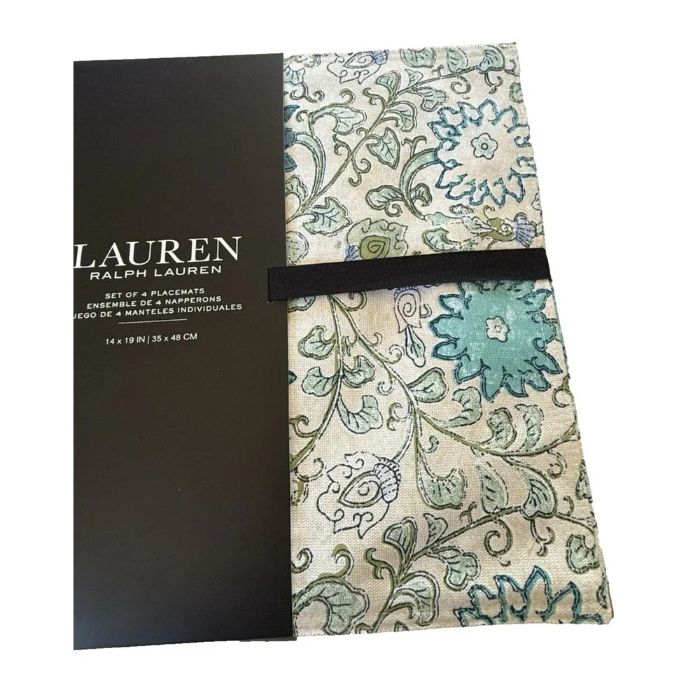 Ralph Lauren Home Blue Floral Placemats 100% Cotton 19x14 Set of 4 Machine Wash
